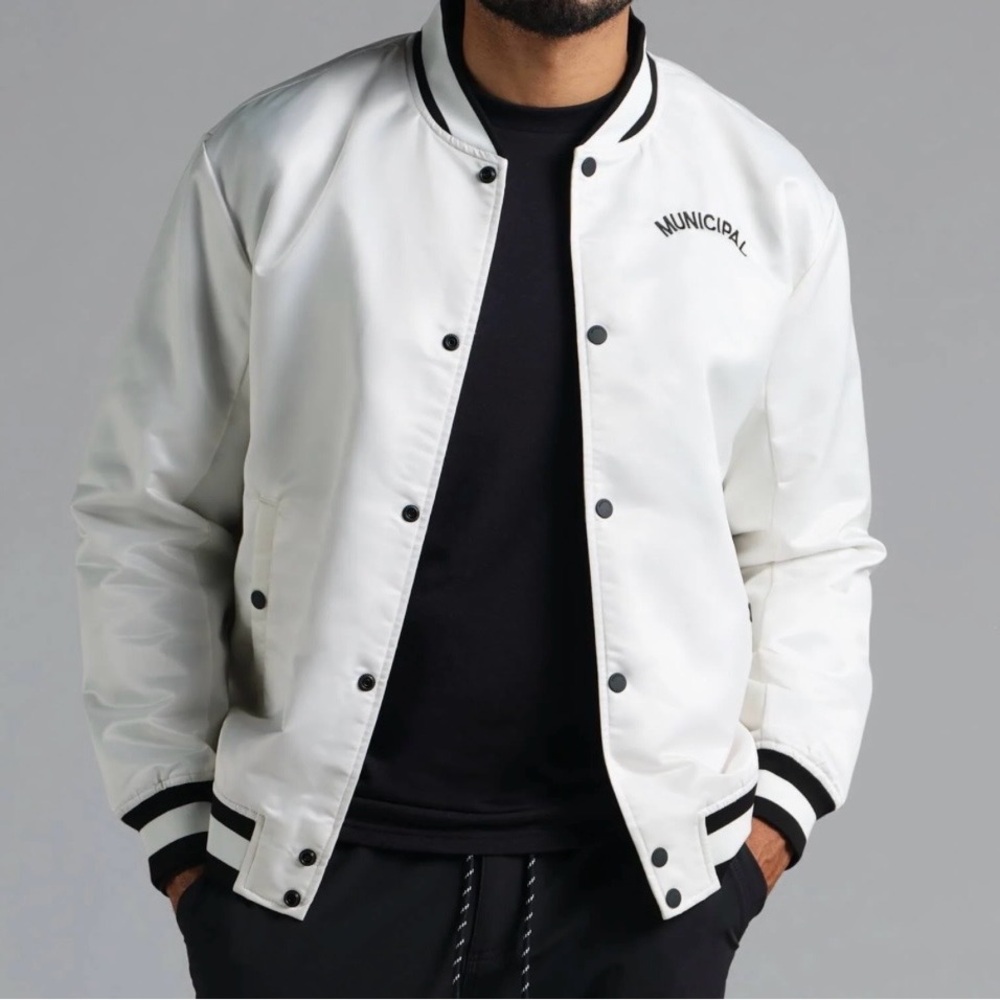 Municipal Varsity White Black Satin Throwback Jacket NWT 2XL 199$